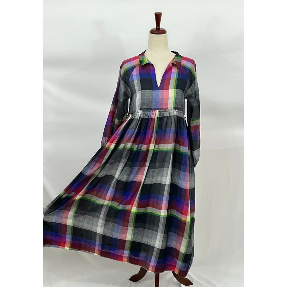 MII Collection Sz XS Madras Plaid Midi Dress Cotton Silk